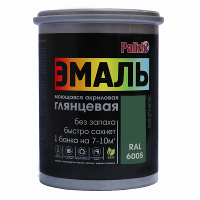 Эмаль акриловая глянцевая "Palizh" зеленый мох RAL 6005 1 кг