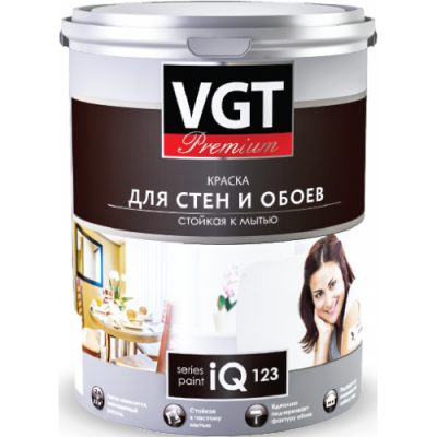 Краска VGT PREMIUM для стен и обоев IQ 123 база С стойкая к мытью 2л (2,7кг)