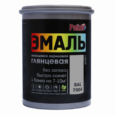 Эмаль акриловая глянцевая "Palizh" серая RAL 7004 1 кг