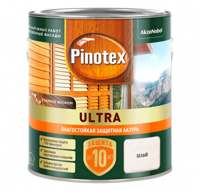 Лазурь влагостойкая PINOTEX-ULTRA белая 2,7л